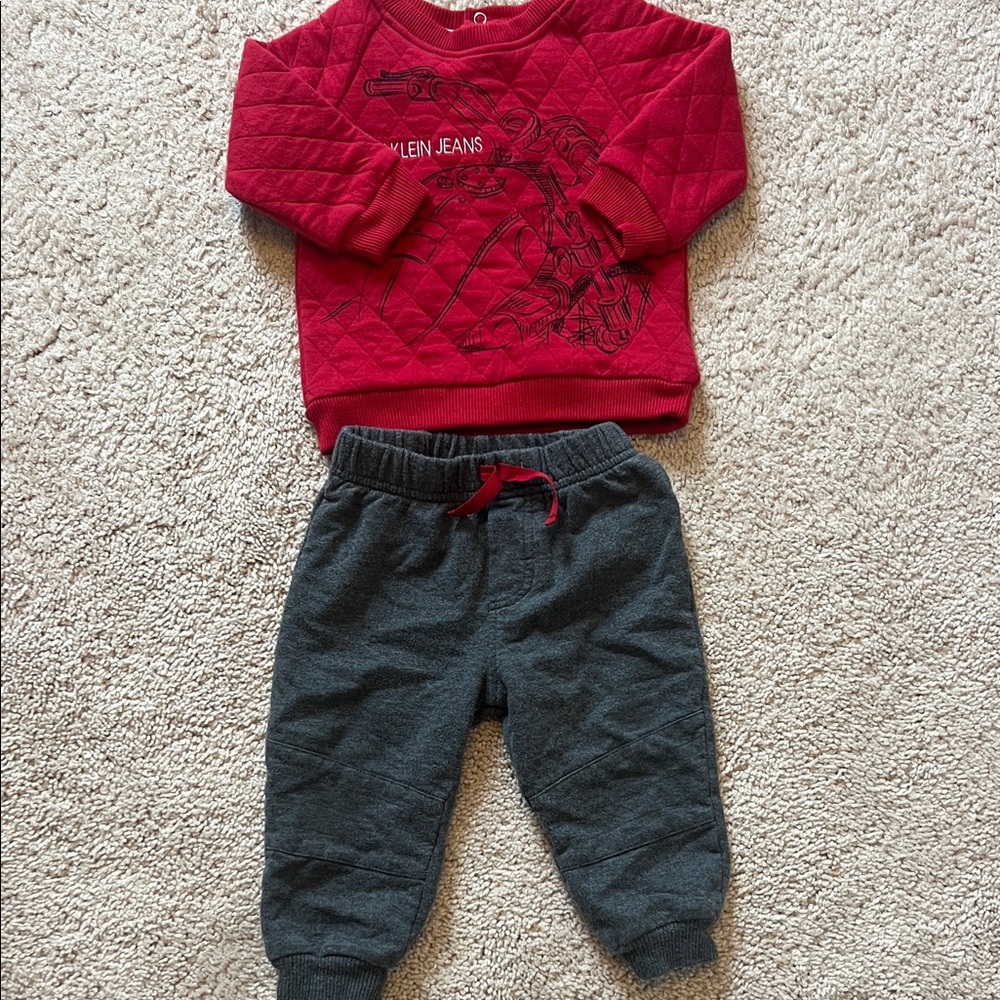 Calvin Klein Jeans Kids Red Quilted Sweatshirt with Charcoal Joggers